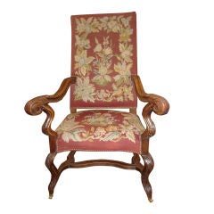 Large Walnut Renaissance-Style Tapestry Armchair