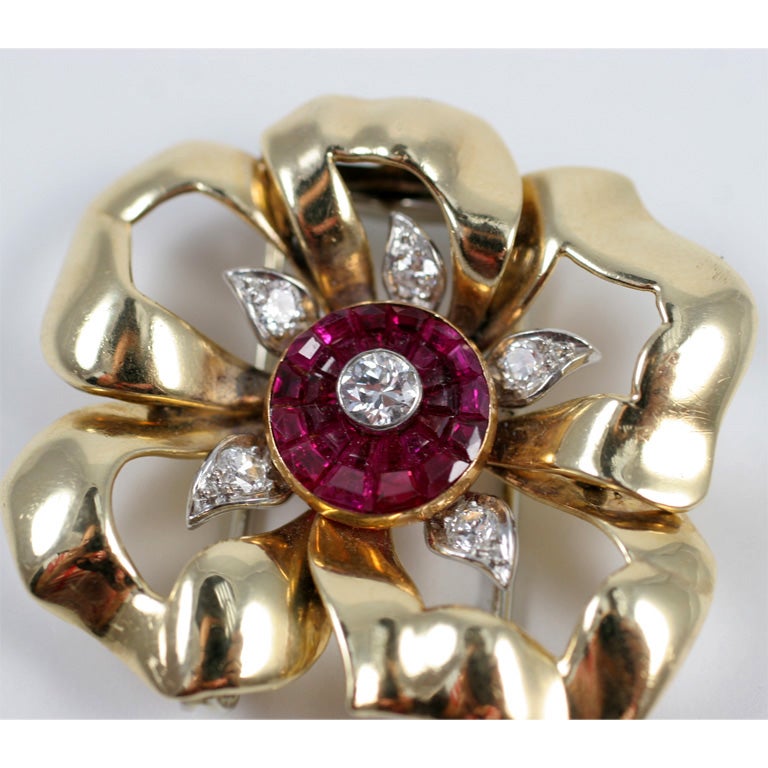 Women's Cartier Ruby and Diamond  Pansy Pin