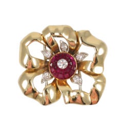 Cartier Ruby and Diamond  Pansy Pin