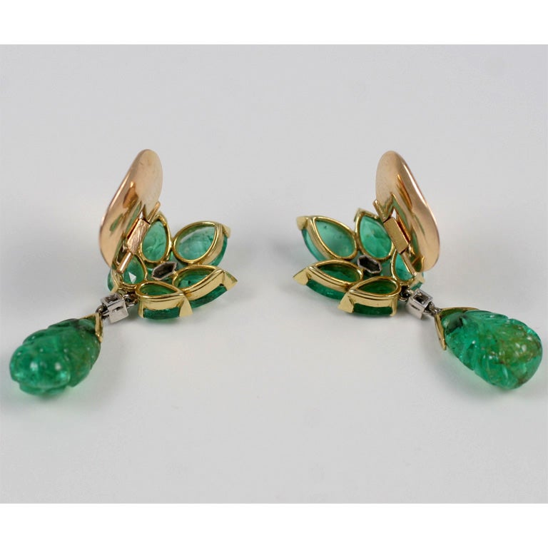 Women's Suzanne Belperron Gold and Emerald Earclips