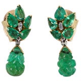 Suzanne Belperron Gold and Emerald Earclips