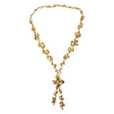 Gilbert Albert Gold and Pearl Necklace w/ Bow Pendent/Brooch