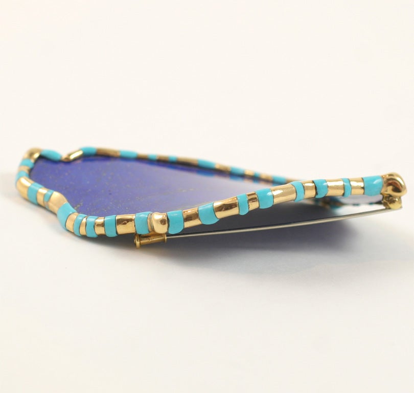 Women's Stunning Lapis Lazuli and Turquoise Brooch For Sale