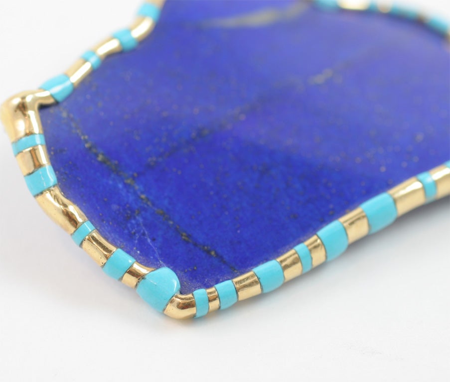 Stunning Lapis Lazuli and Turquoise Brooch For Sale 1