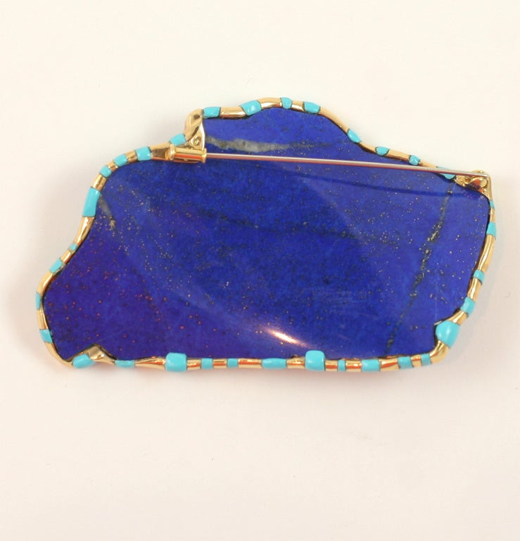Stunning Lapis Lazuli and Turquoise Brooch For Sale 2