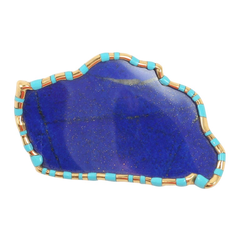 Stunning Lapis Lazuli and Turquoise Brooch For Sale
