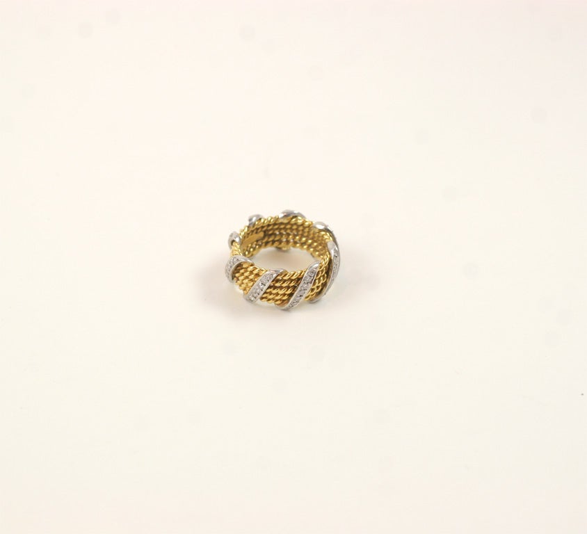 Elegant Schlumberger Gold Rope and Diamond Band