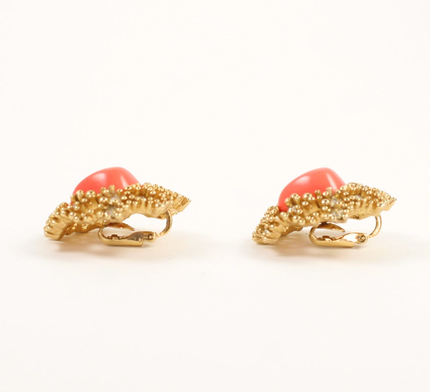 Boucher Coral and Gilt Earrings