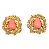 Boucher Coral and Gilt Earrings