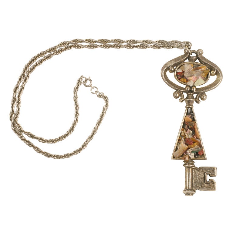 Große ""Silber" Schlüsselanhänger-Halskette, Kostümschmuck