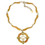 Chanel Faux Pearl and Gold Glass Necklace