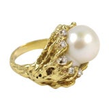 Boris 18kt Yellow Gold, Diamond & South Sea Pearl Free Form Ring