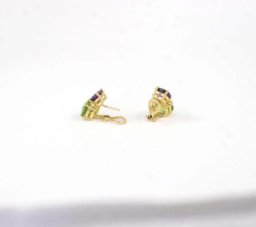 Amethyst & Peridot Twin Stone Earrings For Sale 1
