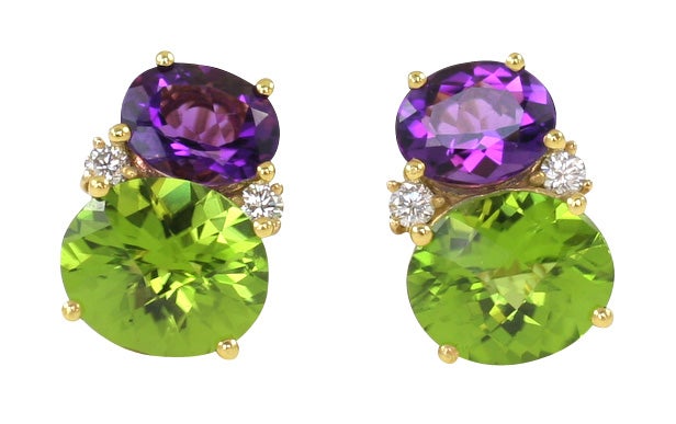 Amethyst & Peridot Twin Stone Earrings