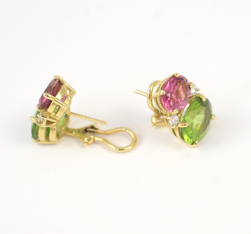 Pink Tourmaline &  Peridot Twin Stone Earrings 1