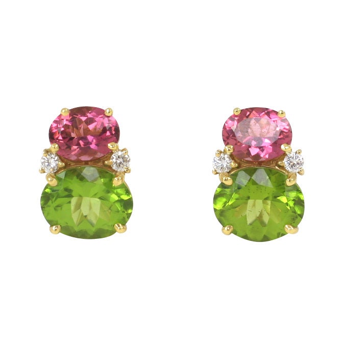 Pink Tourmaline &  Peridot Twin Stone Earrings