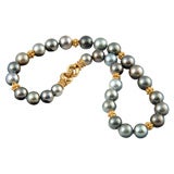 Mixed Grey Tahitian Pearls and 22k Bead Necklace