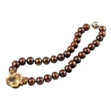 18k, Topaz, Cognac and White Diamond and CoCo Pearl Necklace