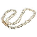Double Strand cultured Akoya Pearl and Diamond Necklace