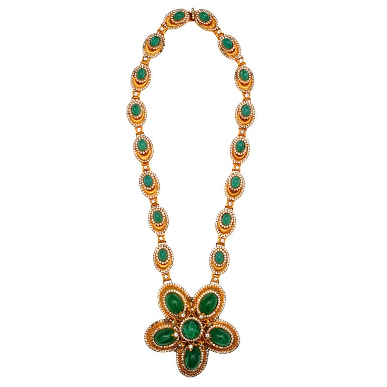 SPECTACULAR WILLIAM DE LILLO FAUX EMERALD NECKLACE SIGNED at 1stdibs