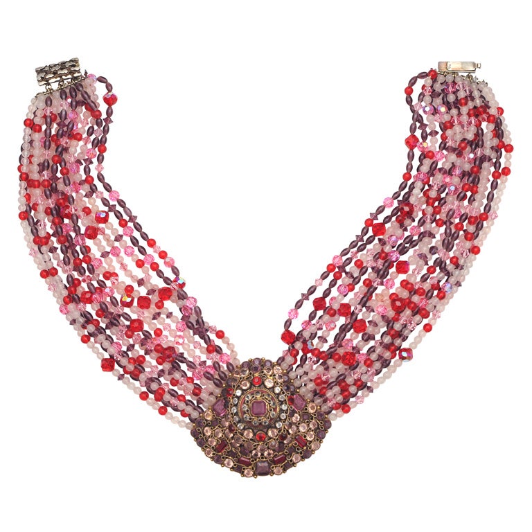 EXQUISITE MULTISTRAND CRYSTAL NECKLACE WITH STERLING CLASP