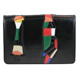 Vintage Leiber Black Karung Clutch with Mosaic  Abstract Design