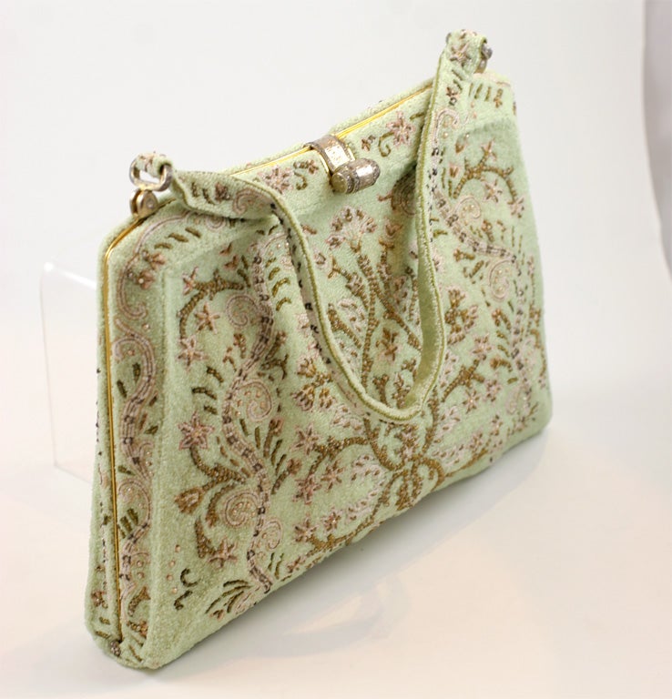 French Micro Beaded Evening Bag with Rhinestone Accents
