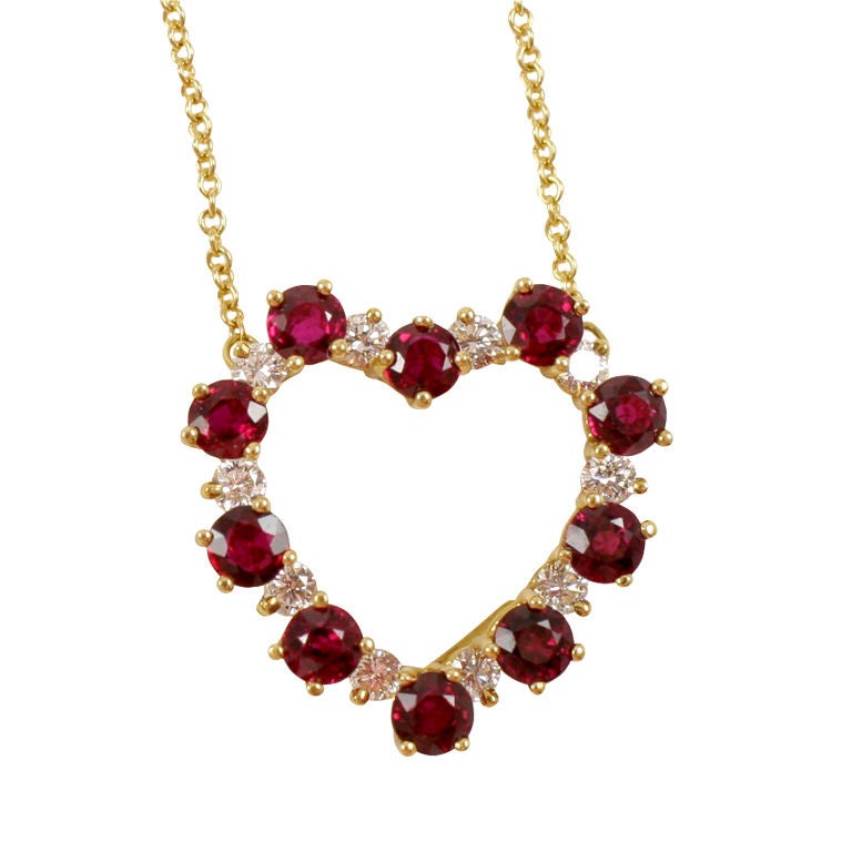 TIffany Ruby & Diamond 18K Heart Necklace