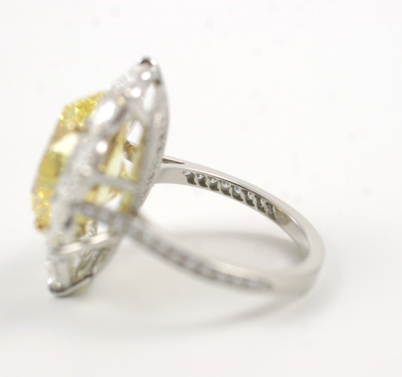 Fancy Vivid Marquise Yellow Diamond Ring For Sale 6