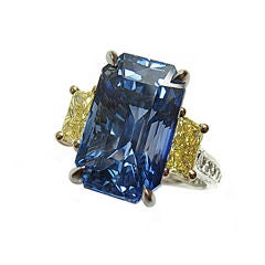 Blue Sapphire and Yellow Diamond Ring