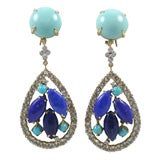 18kt Yellow Gold Turquoise, Lapis and Diamond Drop Earirng