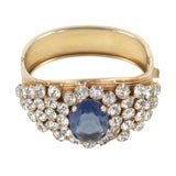 Vintage "Gold" Cuff with Large Faceted "Sapphire"