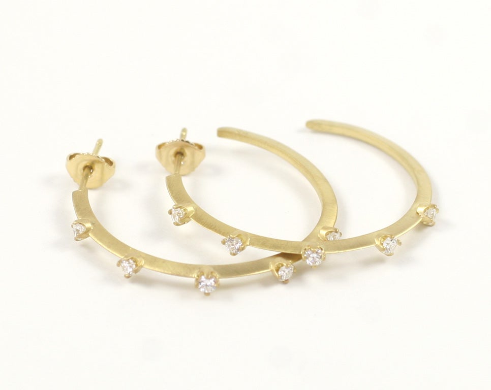 Women's 18K Yellow Gold & Diamond Hoop Earrings For Sale