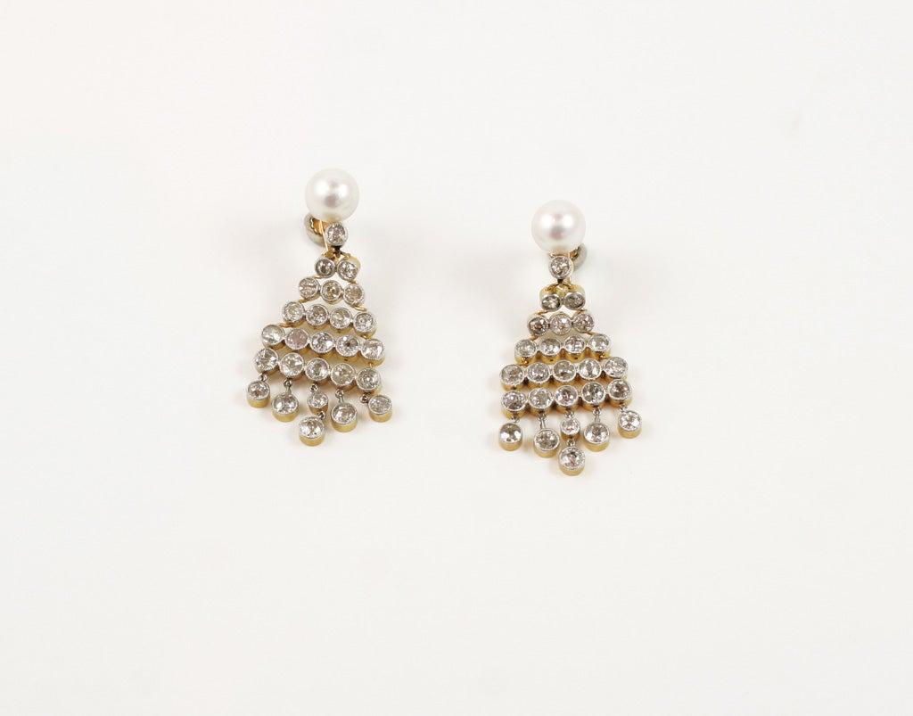 Exquisite Edwardian Pearl and Diamond Chandelier Earrings