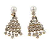 Exquisite Edwardian Pearl and Diamond Chandelier Earrings