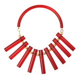 SIXTIES RED LUCITE AND GILT BEAD NECKLACE
