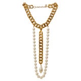 CHANEL GOLD GILT CHAIN AND PEARL CHOKER NECKLACE