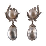 Impressive Baroque South Sea Pearl and Diamond Earrings