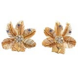 Vintage Beautiful Diamond and Sapphire Flower/ Feather Earrings