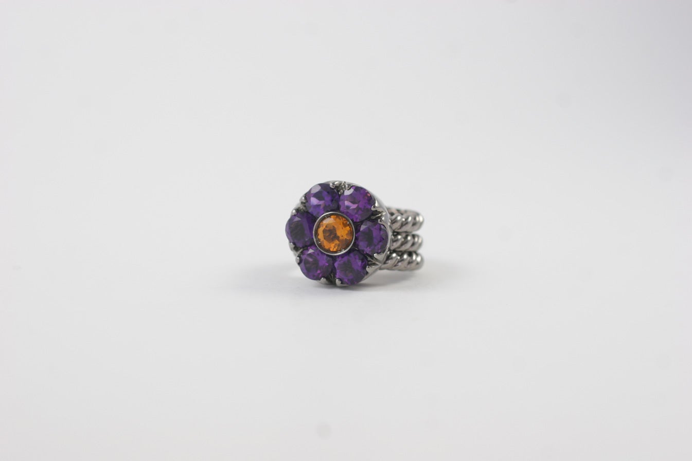 Charming Amethyst and Citrine Flower Ring