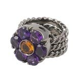 Charming Amethyst and Citrine Flower Ring