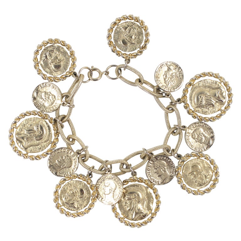 "Gold" Coin Charm Bracelet, Costume Jewelry