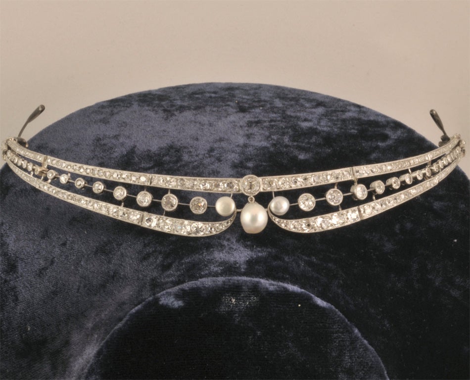 An exceptionnal 1850, platinum, natural pearl and diamond tiara.