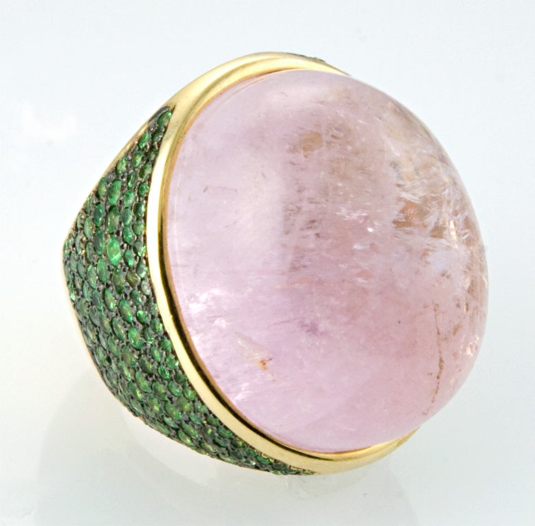 Kunzite and Blue Tsavorite in Gold ring by Tony Duquette For Sale 5