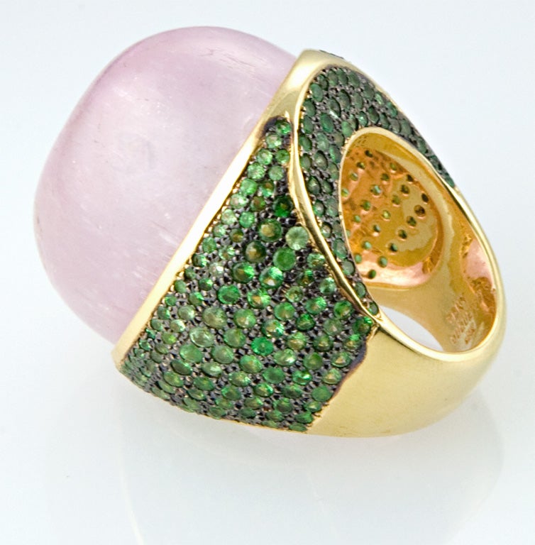 Women's Kunzite and Blue Tsavorite in Gold ring by Tony Duquette For Sale