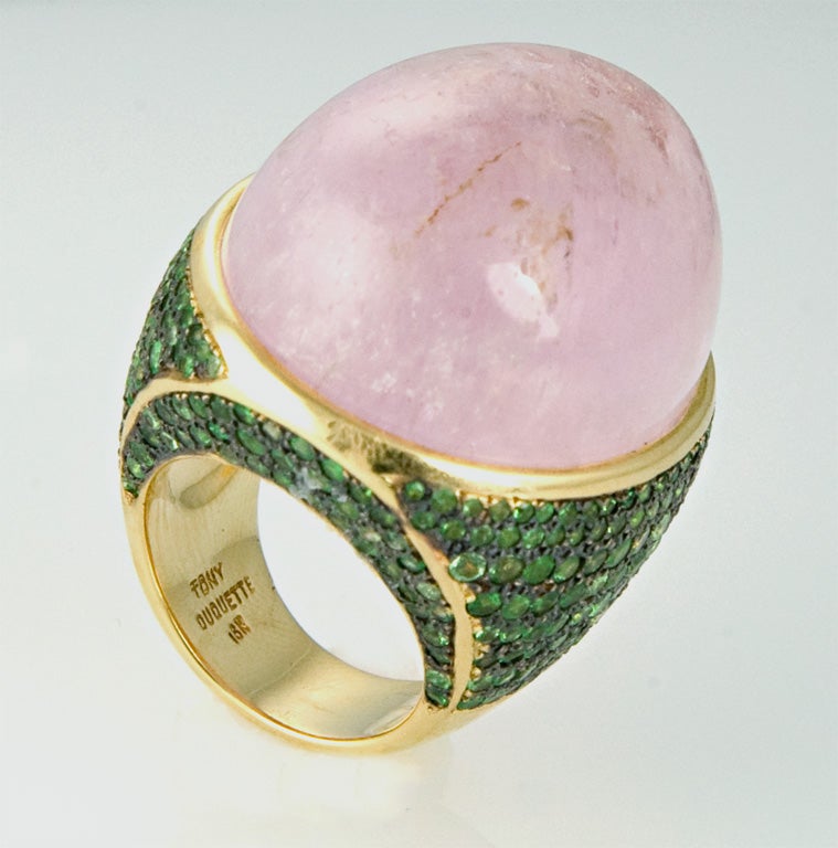 Kunzite and Blue Tsavorite in Gold ring by Tony Duquette For Sale 1