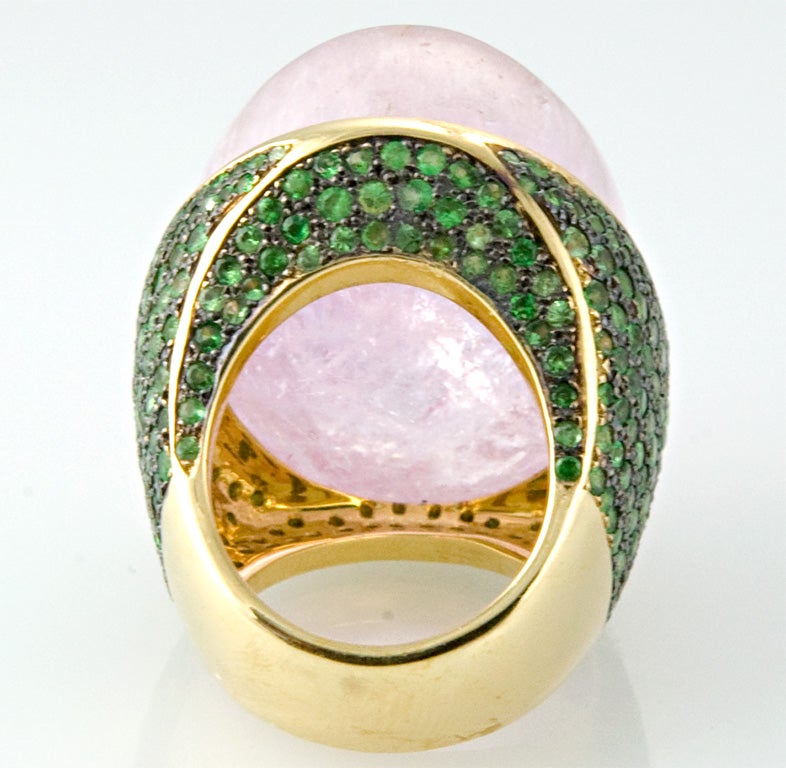 Kunzite and Blue Tsavorite in Gold ring by Tony Duquette For Sale 4