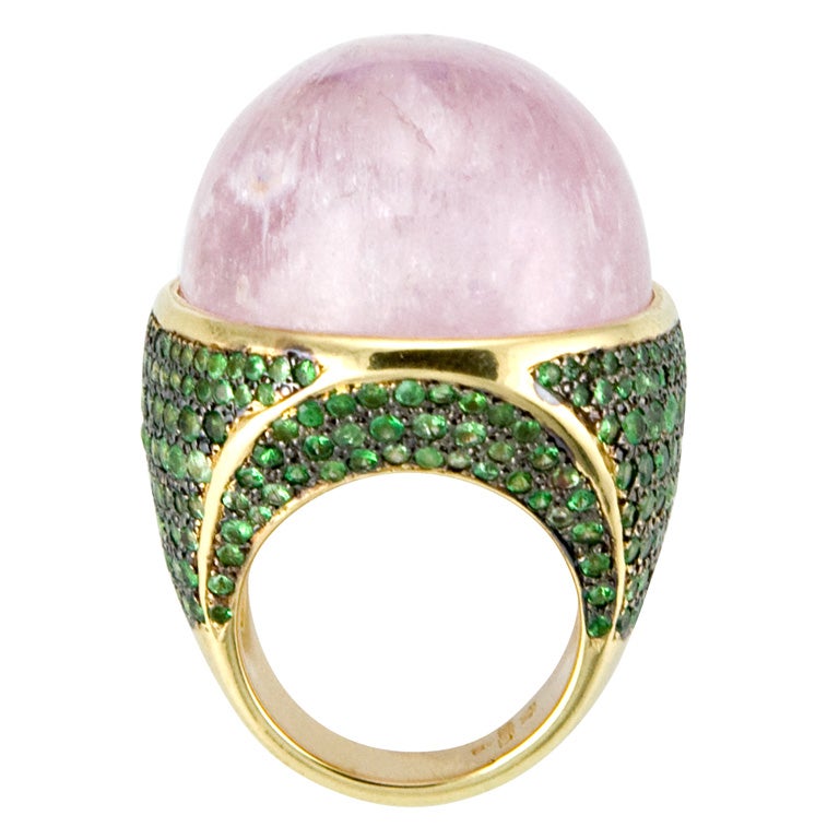 Kunzite and Blue Tsavorite in Gold ring by Tony Duquette For Sale
