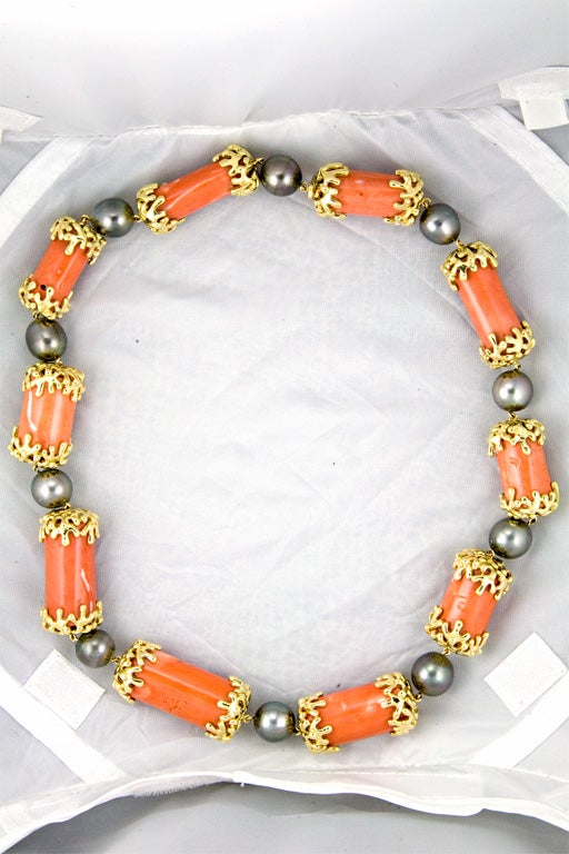 Coral and Black Pearl in  Gold by Tony Duquette