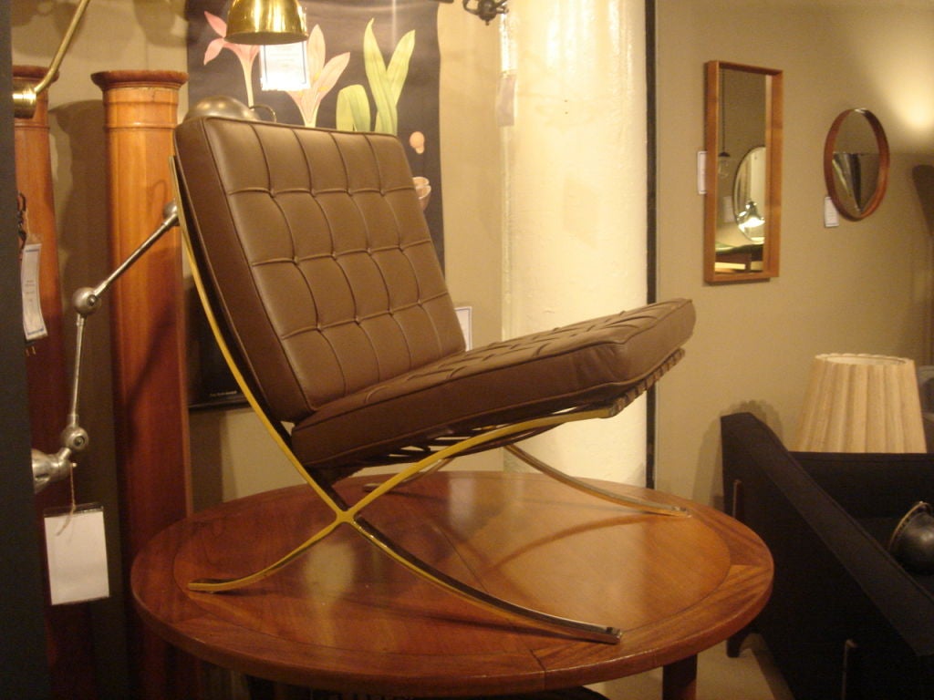 Pair of Vintage Knoll Barcelona Chairs in New Brown Leather at 1stDibs